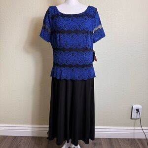 Fanny Fashion Dress Blue/Black Short Sleeve Size 2XL‎ Sparkly Lace Back Zip NEW